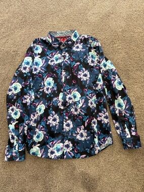Au Noir Men's Floral Cotton Button-Up Dress Shirt Size L/XL